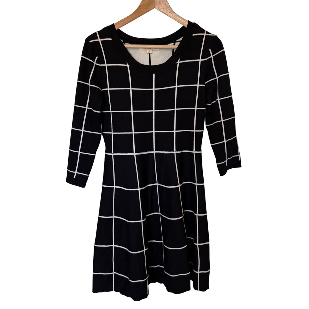 Rewind Women's Black White Grid Print 3/4 Sleeve‎ Sweater Dress Size S